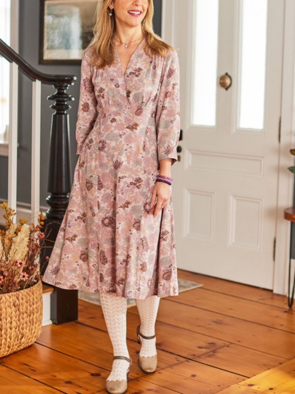 NWT Size Large April Cornell  Floribunda Tea Dress Light Amethyst Dusty rose